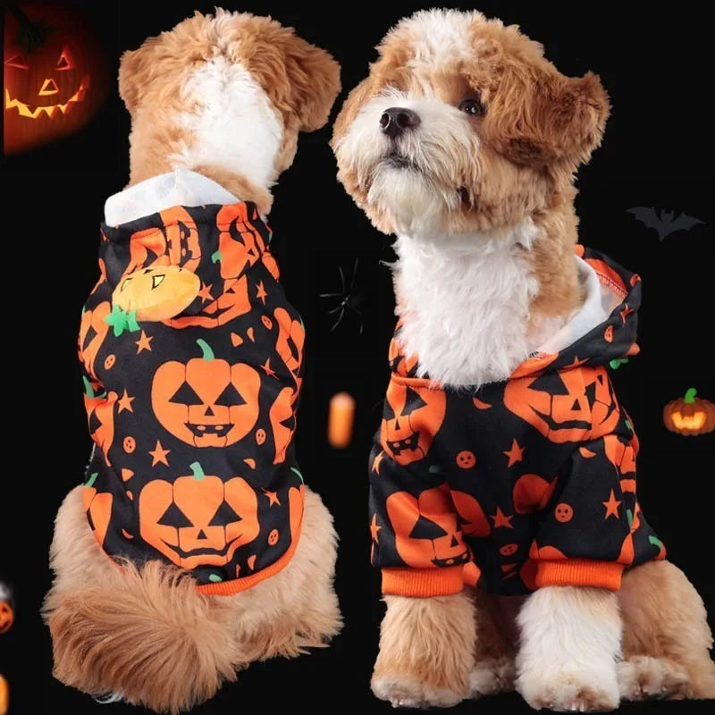 Halloween Pet Hoodie Cute Pumpkin Design Breathable Stretchy Sweatshirt Breathable Elasticit for Small To Medium Dogs Cats