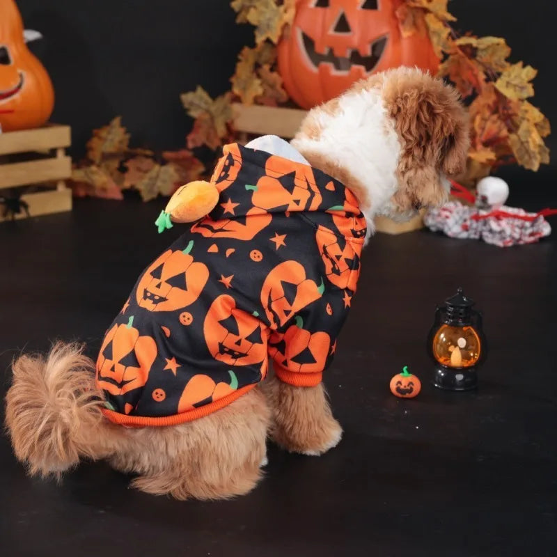 Halloween Pet Hoodie Cute Pumpkin Design Breathable Stretchy Sweatshirt Breathable Elasticit for Small To Medium Dogs Cats