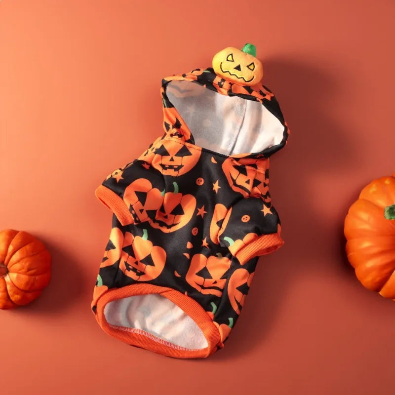 Halloween Pet Hoodie Cute Pumpkin Design Breathable Stretchy Sweatshirt Breathable Elasticit for Small To Medium Dogs Cats