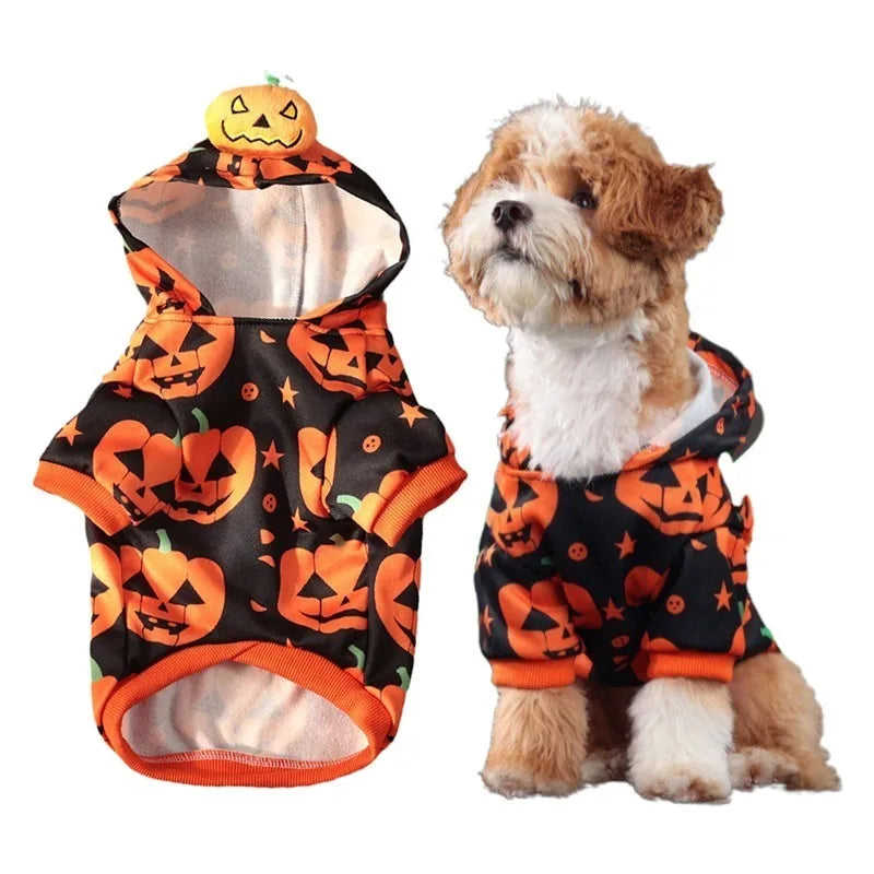 Halloween Pet Hoodie Cute Pumpkin Design Breathable Stretchy Sweatshirt Breathable Elasticit for Small To Medium Dogs Cats