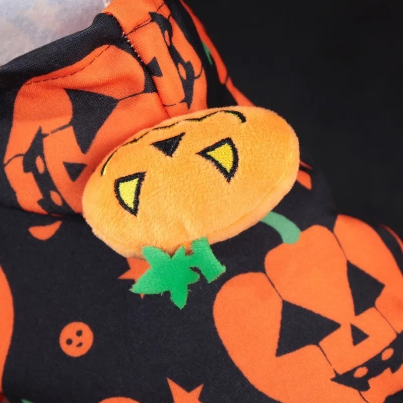 Halloween Pet Hoodie Cute Pumpkin Design Breathable Stretchy Sweatshirt Breathable Elasticit for Small To Medium Dogs Cats